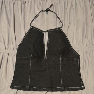 Polo by Ralph Lauren Denim Halter Tank Top with White Stitching